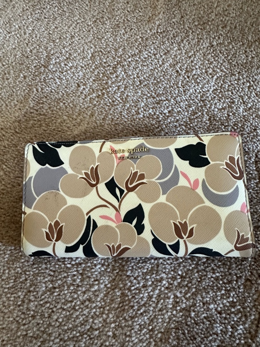 Kate spade floral continental wallet in beige, black and pink , lavender accents